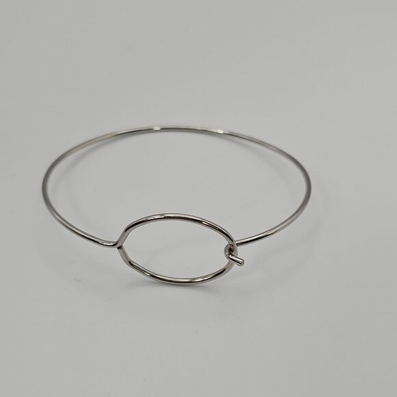 Womens Sterling Silver Oval Loop Adjustable Bangle Bracelet Minimalist Simple - Picture 8 of 13